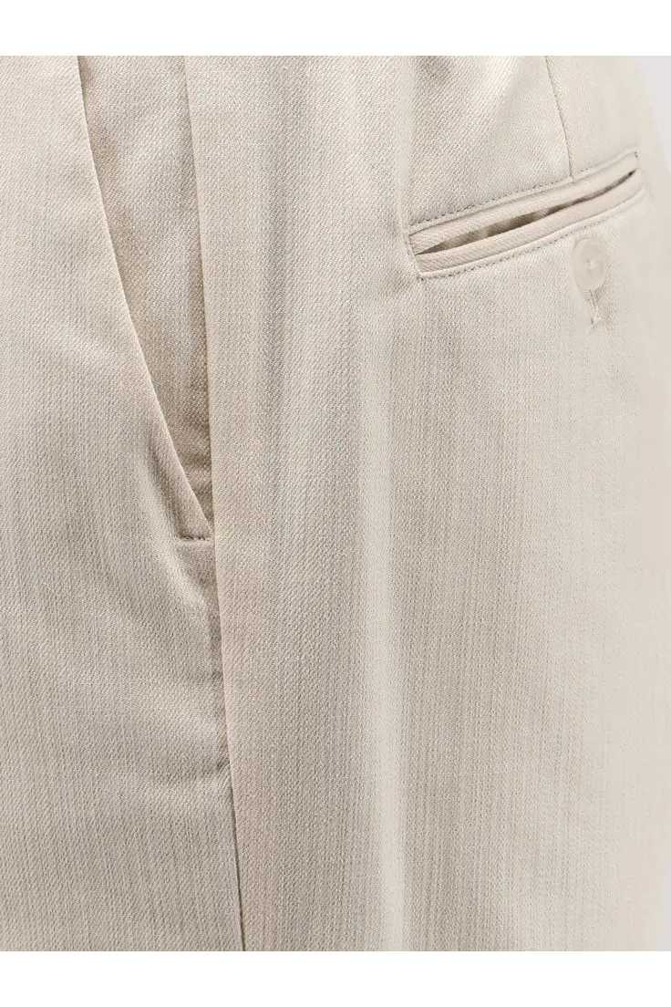 Hevò men’s Torre Lapillo beige textured fabric trousers with subtle woven pattern and stitched pocket details