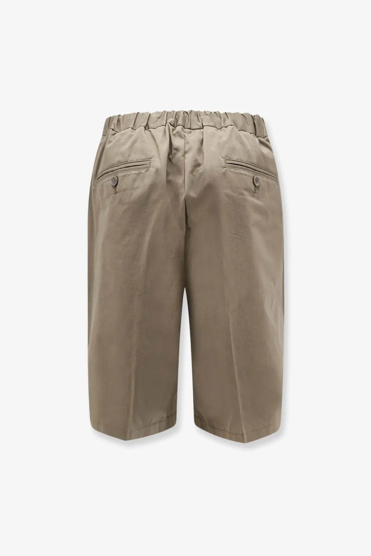 Beige cotton shorts with elastic waistband and two back pockets shown from the back side for hevò men’s outfit