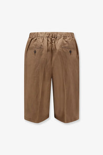 Hevò men’s torre lapillo beige linen and viscose shorts with elastic waistband and two back pockets shown from the back