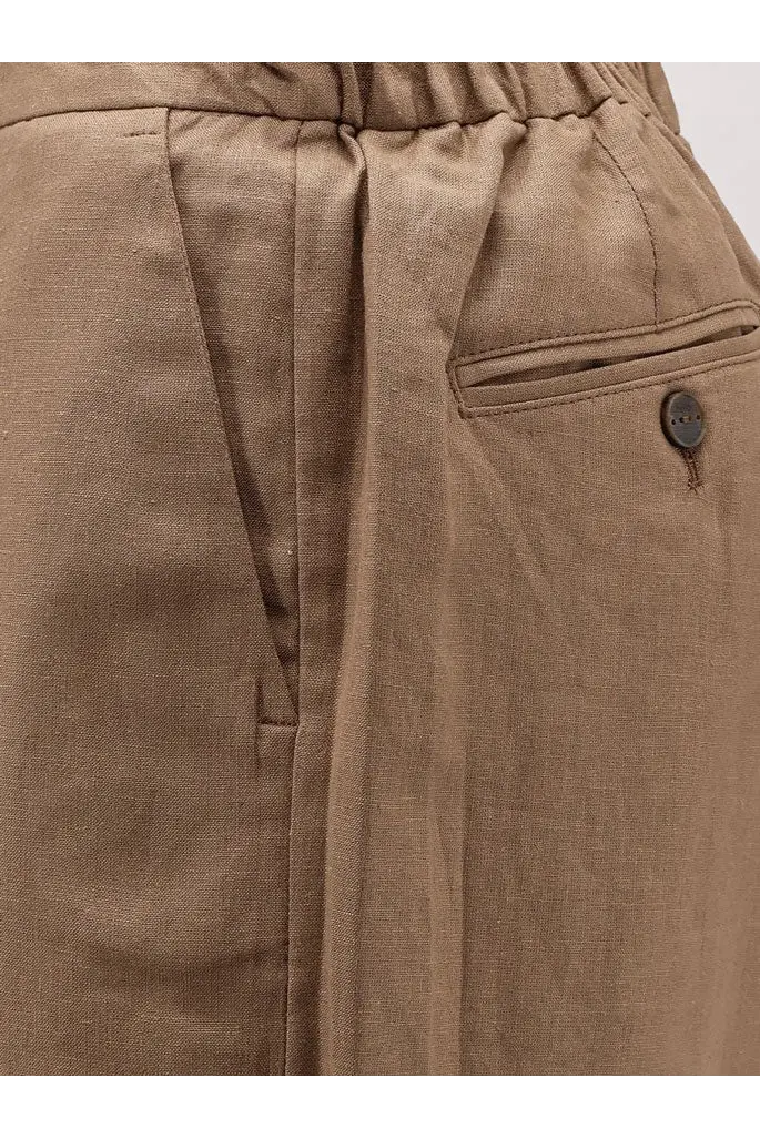 Bevò men’s torre lapillo beige linen and viscose trousers with drawstring waist and buttoned side pocket