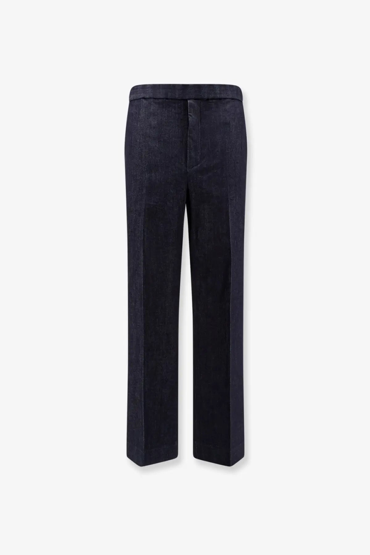 Hevò men’s torresgarrata blue denim trousers in dark navy corduroy with straight-leg cut and visible vertical ridges