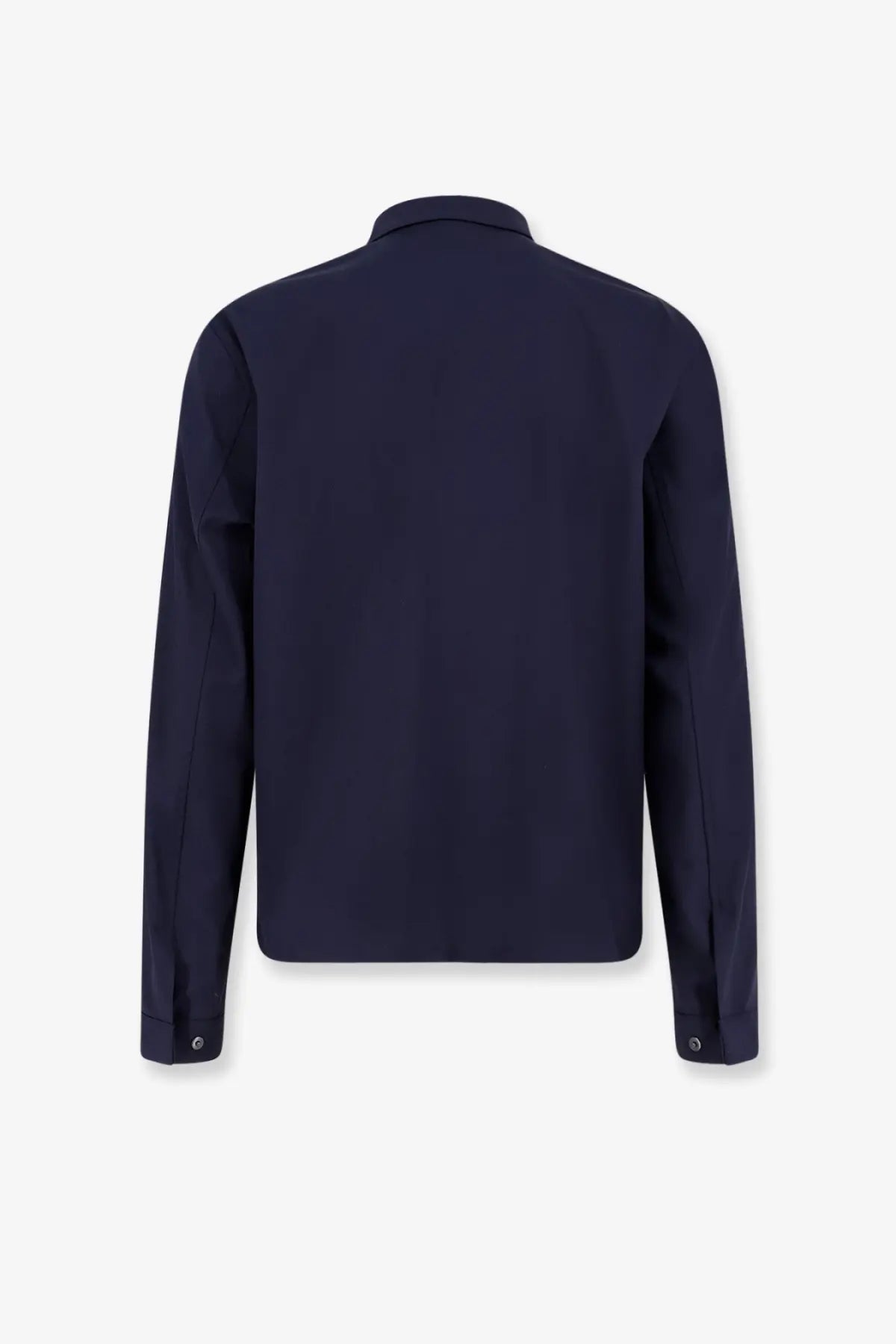 Hevò men’s verdemare navy blue long-sleeved wool blend button-up shirt with classic collar and stitched seams