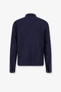 Hevò men’s verdemare navy blue long-sleeved wool blend button-up shirt with classic collar and stitched seams