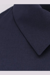 Navy blue textured cotton collar of hevò men’s verdemare wool blend jacket blue showing key material details