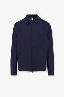 Hevò men’s verdemare navy blue wool blend zip-up collar jacket front view for casual wear