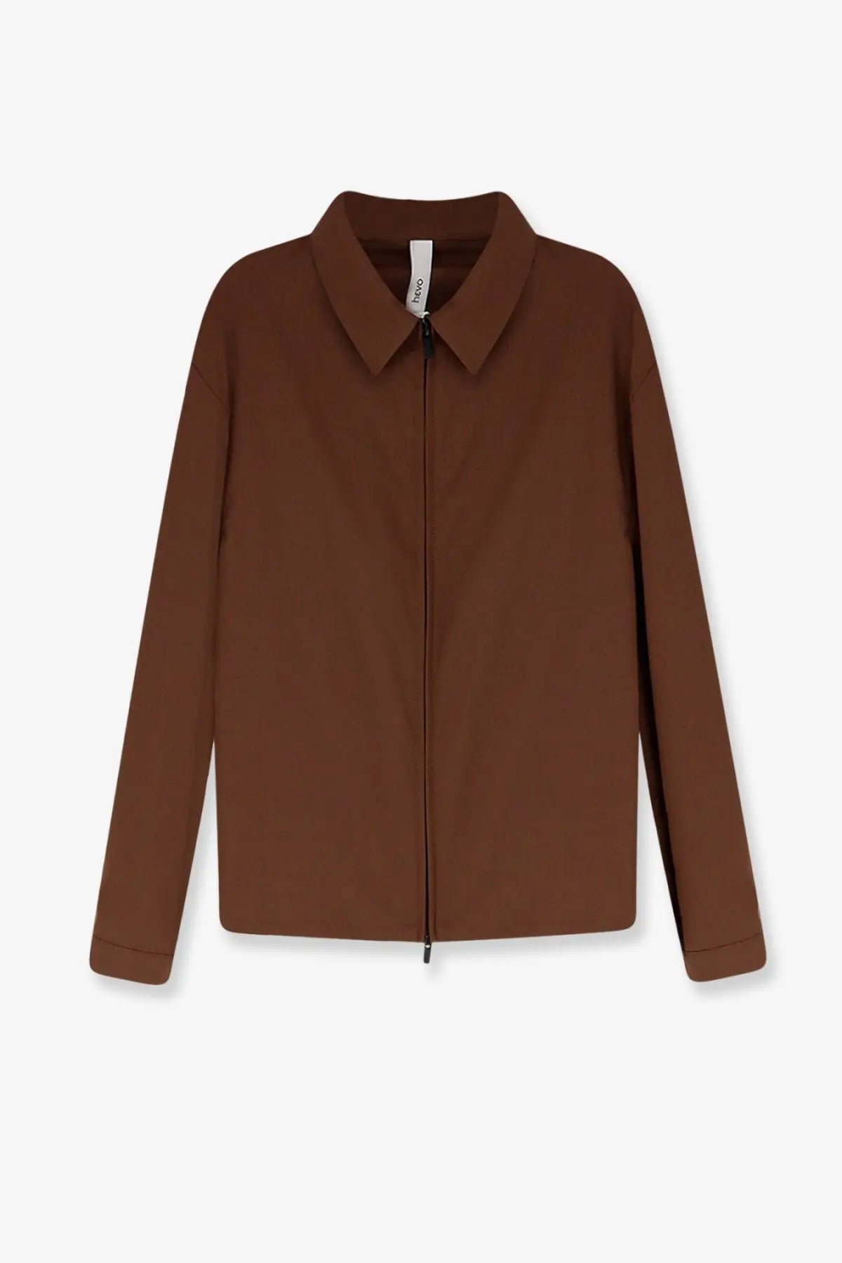 Hevò men’s Verdemare wool blend jacket brown with a sleek solid brown zip-up design and classic collar