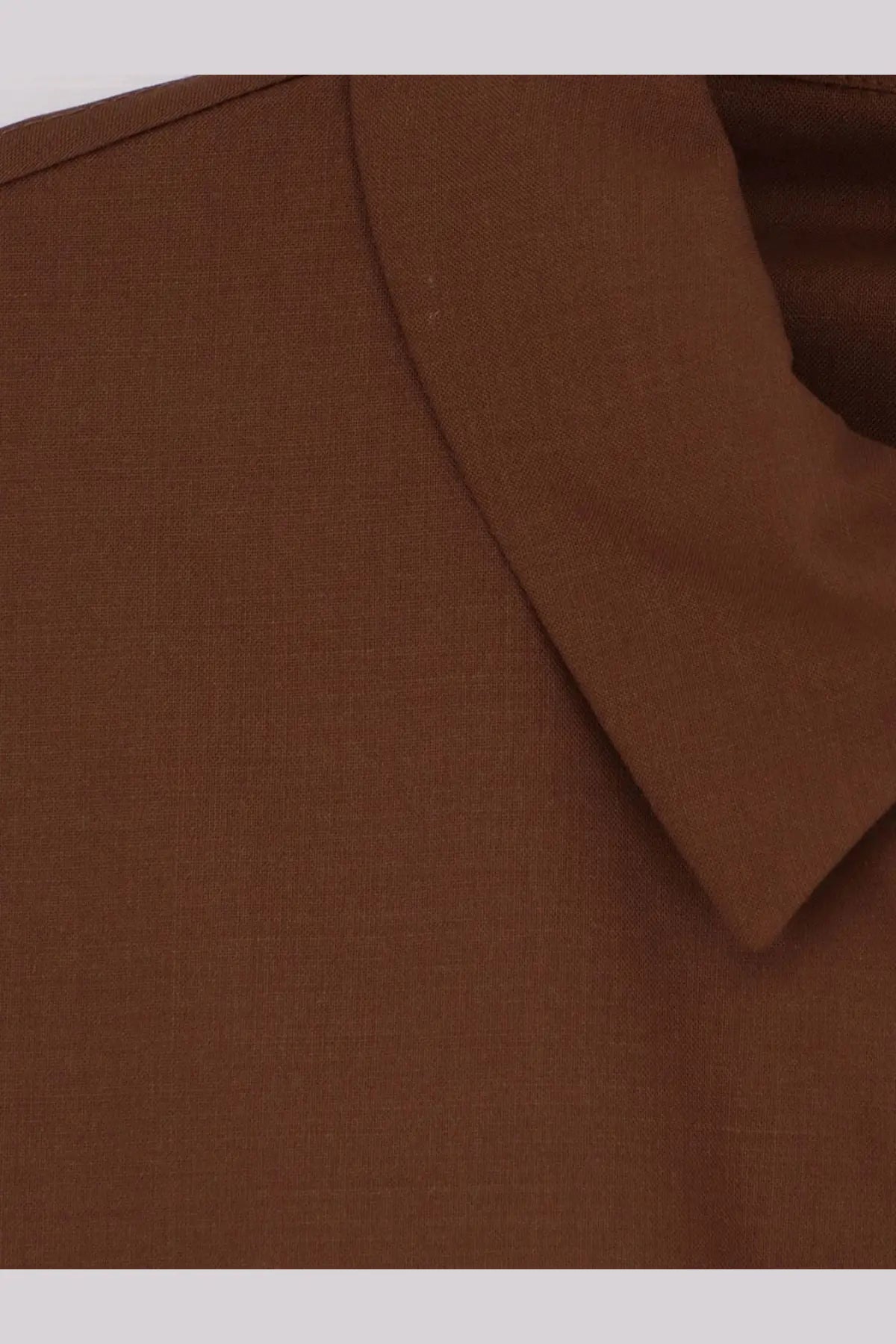 Brown textured fabric collar of hevò men’s verdemare wool blend jacket showing fine material detail