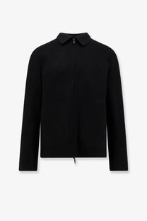 Hevò men’s verdemare black wool coat with a classic collar and sleek minimalist zip-up design