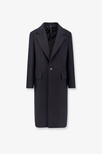 Black wool overcoat with notched lapels and single button closure from hevò men’s virgin wool coat blue collection
