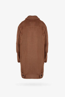 Hevò women’s medium-length brown faux fur coat with classic collar and buttoned cuffs made of alpaca and virgin wool