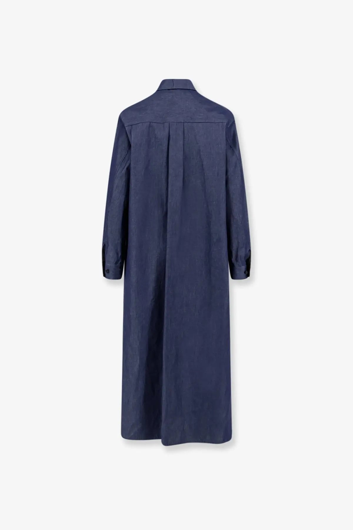 Navy blue Hevò women’s Arigliano long-sleeved cotton chemisier dress with collar and front pleats