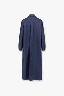 Navy blue Hevò women’s Arigliano long-sleeved cotton chemisier dress with collar and front pleats