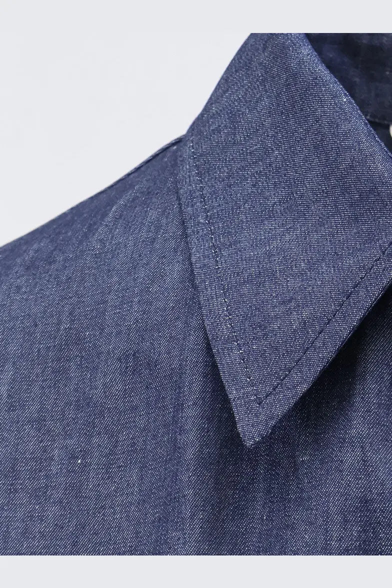 Navy blue textured cotton shirt collar on hevò womens arigliano cotton chemisier dress blue