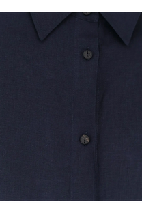 Hevò women’s arigliano linen and viscose chemisier dress in dark blue with subtle texture and matching dark buttons