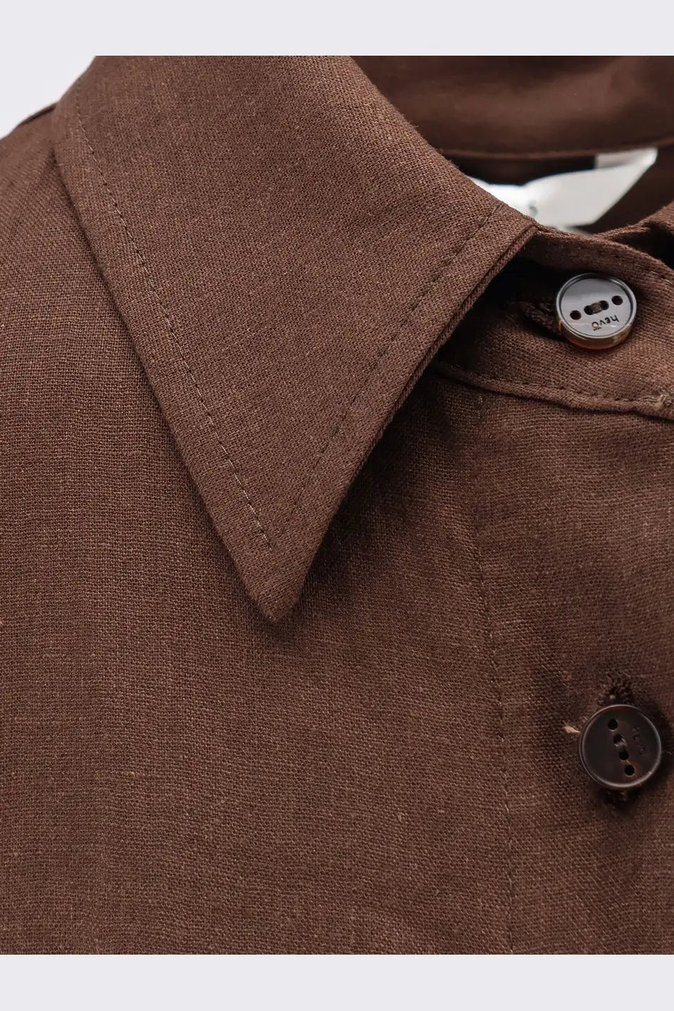 Hevò women’s arigliano brown linen and viscose chemisier dress with classic collar and dark brown buttons