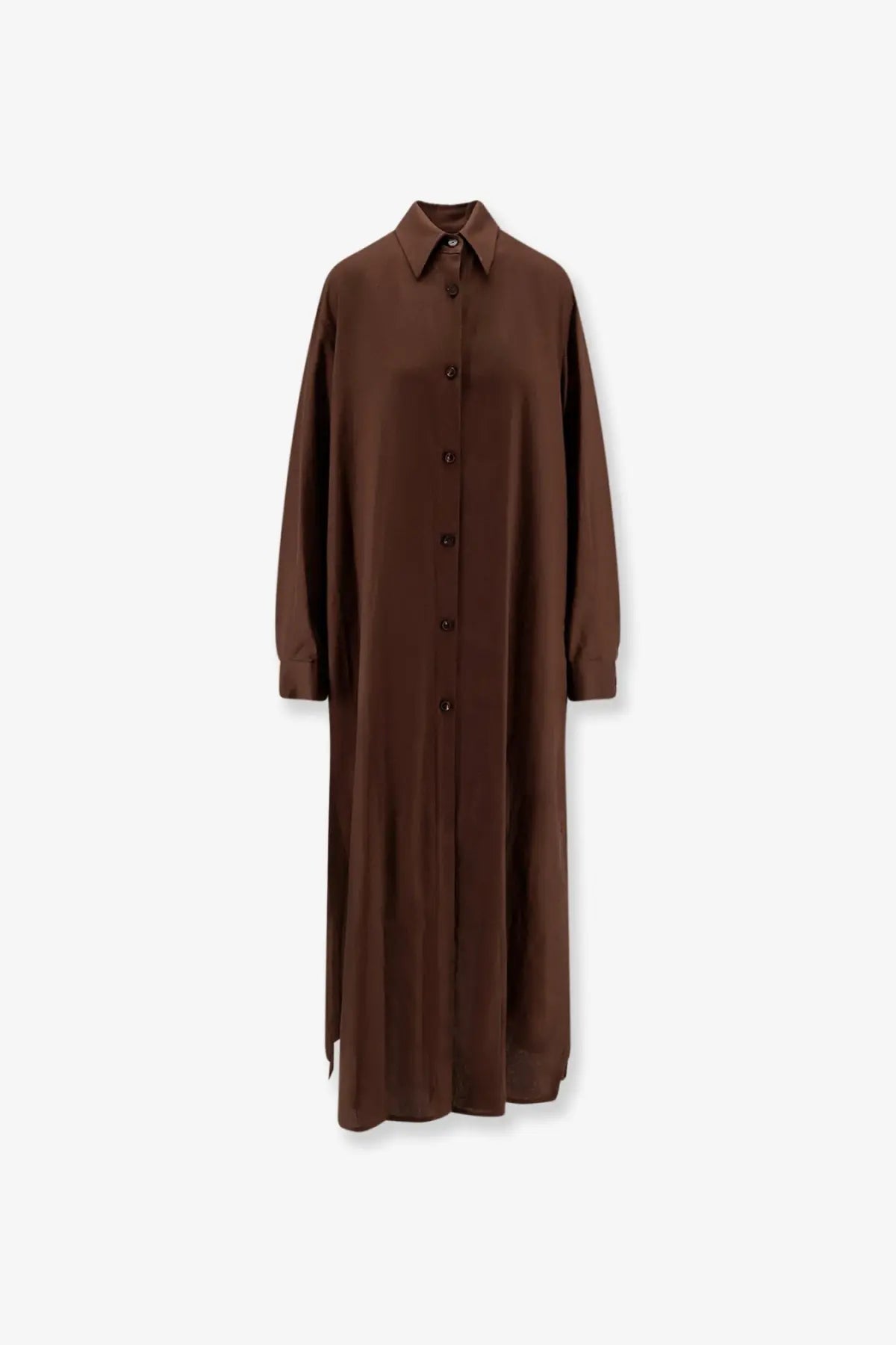 Hevò women’s Arigliano brown shirt dress with long sleeves classic collar and front buttons in linen and viscose