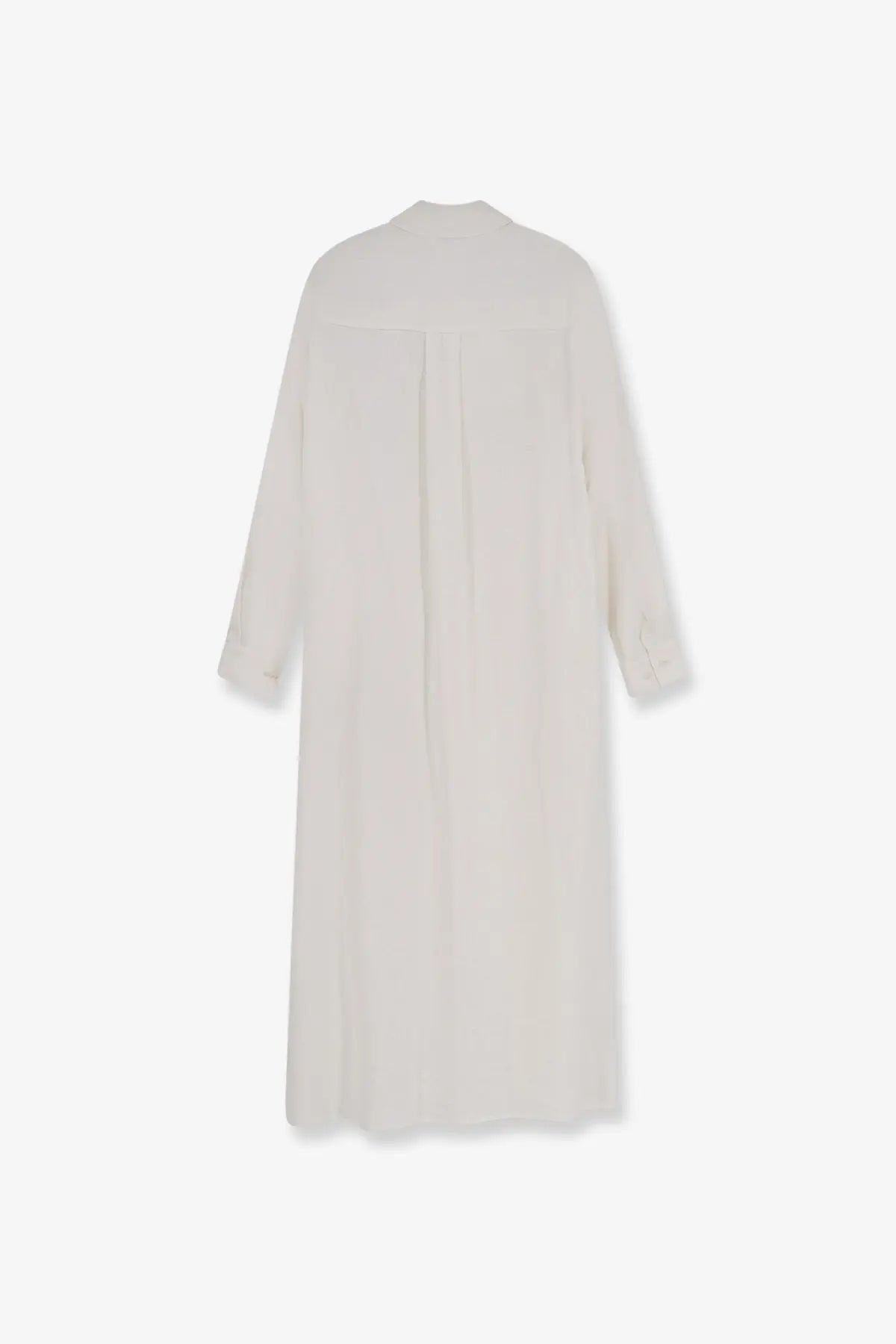 Hevò women’s arigliano linen and viscose chemisier dress white flowing off-white long sleeved relaxed fit back view