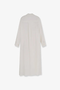 Hevò women’s arigliano linen and viscose chemisier dress white flowing off-white long sleeved relaxed fit back view