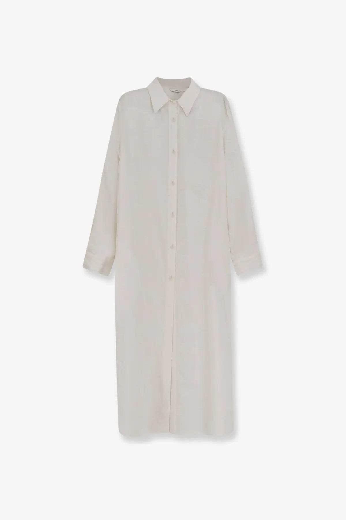 Hevò women’s arigliano linen and viscose minimalist off-white long-sleeved button-down dress with classic collar