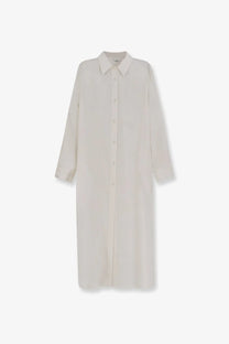 Hevò women’s arigliano linen and viscose minimalist off-white long-sleeved button-down dress with classic collar