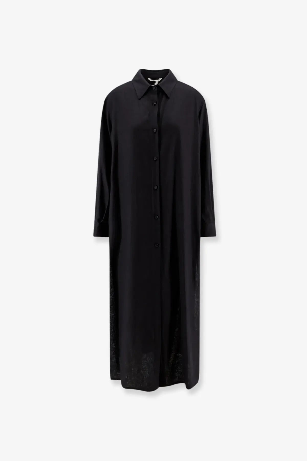 Hevò women’s arigliano black long-sleeved dress with subtle textured hem made of viscose and linen