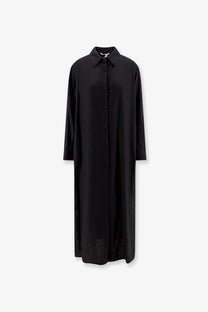 Hevò women’s arigliano black long-sleeved dress with subtle textured hem made of viscose and linen