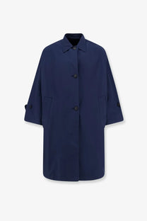 Hevò women’s Cala Paradiso navy blue cotton blend trench coat with black buttons and rolled-up sleeves raincoat