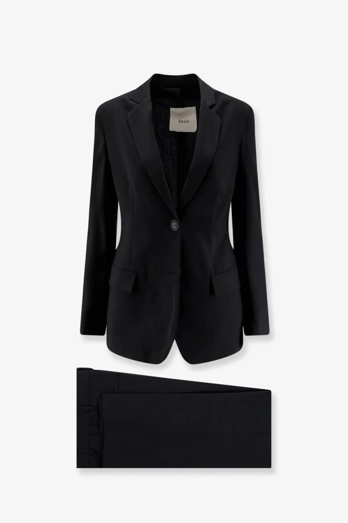 Hevò women’s frigole black tailored blazer in virgin sheeps wool with single button closure and structured lapels