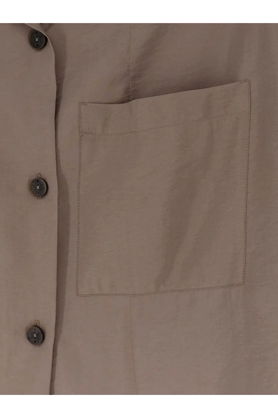 Hevò women’s beige modal blend button-up shirt with chest pocket and dark gray buttons