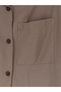 Hevò women’s beige modal blend button-up shirt with chest pocket and dark gray buttons