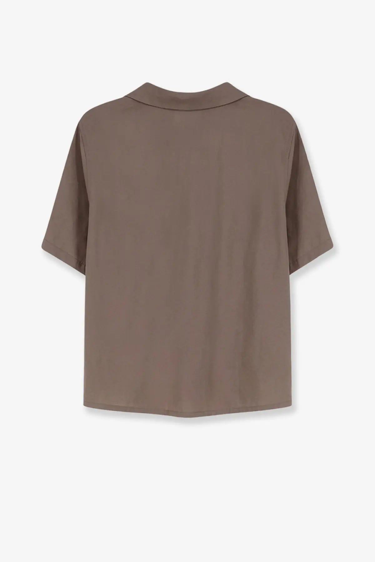 Hevò women’s modal blend shirt beige in soft muted brown with short sleeves classic collar and relaxed fit