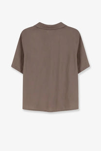 Hevò women’s modal blend shirt beige in soft muted brown with short sleeves classic collar and relaxed fit