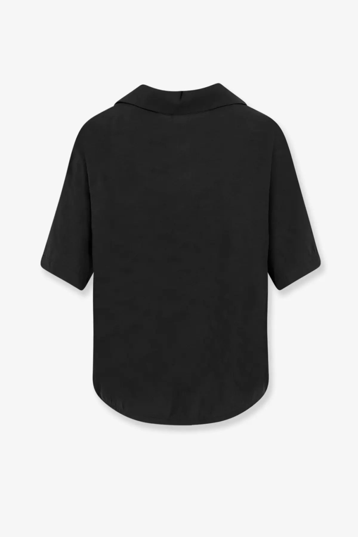 Hevò women’s novoli black short-sleeved modal blend shirt with collar and curved hem front view