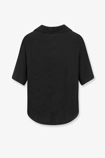 Hevò women’s novoli black short-sleeved modal blend shirt with collar and curved hem front view