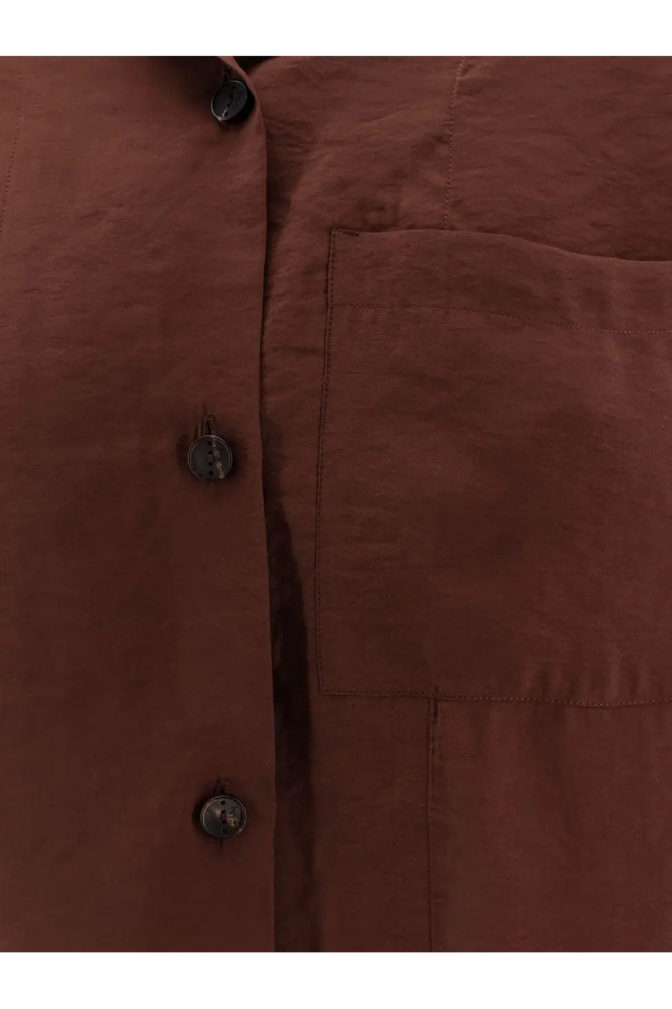 Hevò women’s Novoli brown rust-colored linen modal blend shirt with dark metal buttons and a chest pocket
