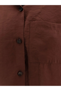 Hevò women’s Novoli brown rust-colored linen modal blend shirt with dark metal buttons and a chest pocket