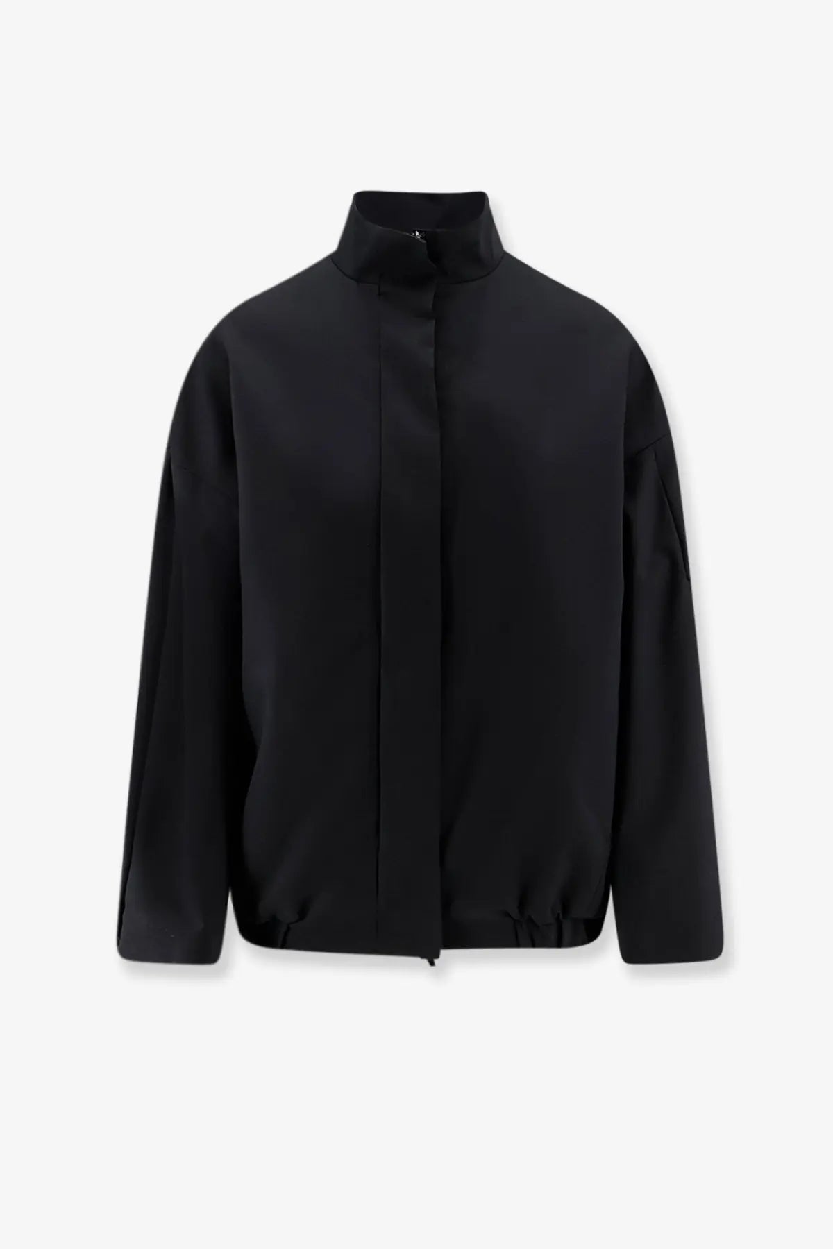 Hevò women’s porto selvaggio black wool blend bomber jacket with stand-up collar and elasticated cuffs