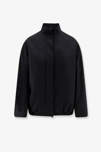 Hevò women’s porto selvaggio black wool blend bomber jacket with stand-up collar and elasticated cuffs