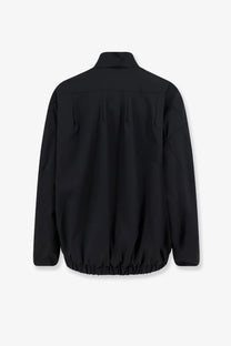 Hevò women’s porto selvaggio black wool blend utility jacket with stand-up collar and elasticated hem