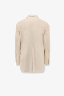 Beige blazer with classic collar and long sleeves made from smooth linen and viscose fabric by hevò women’s rocchetta suit