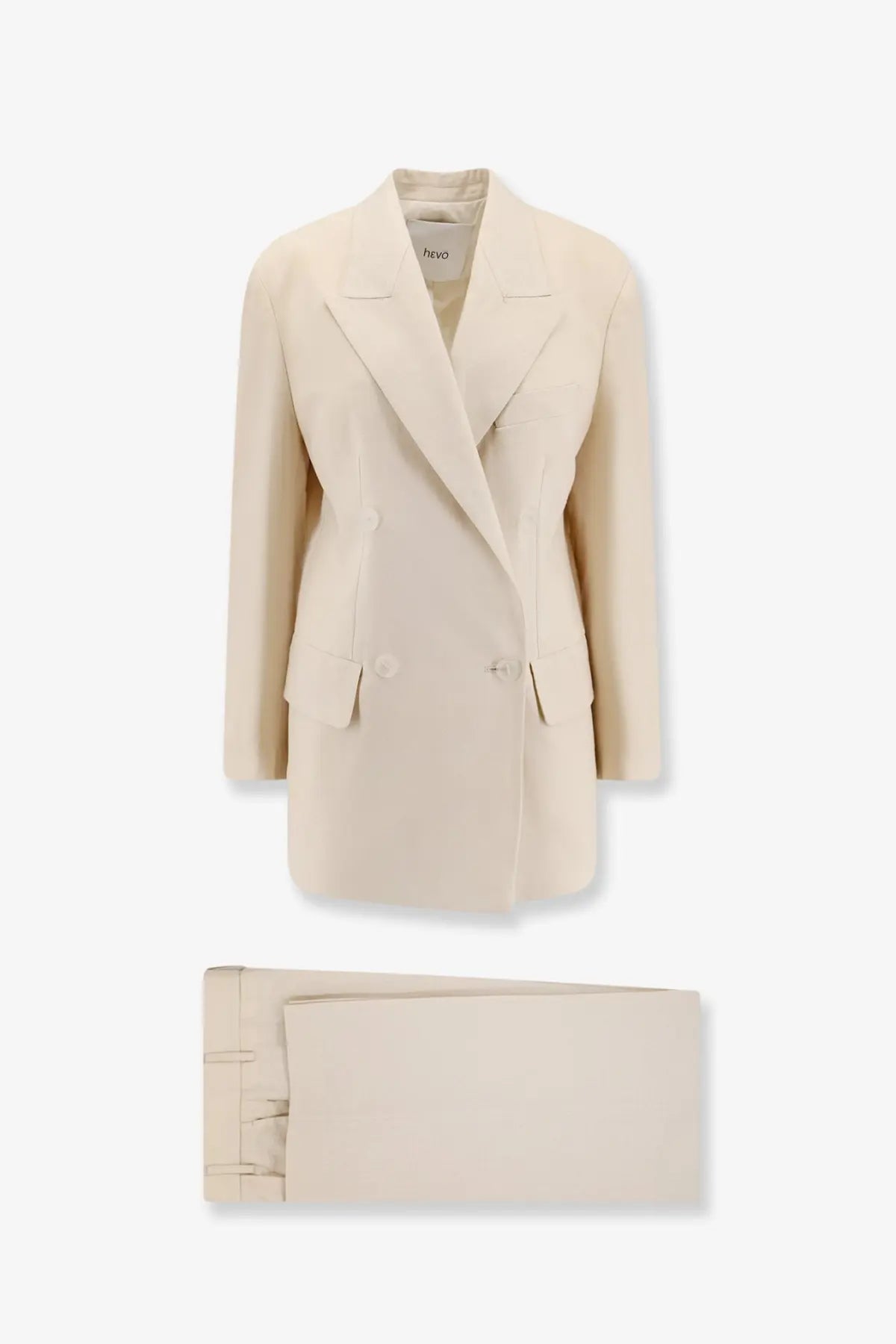 Cream-colored double-breasted blazer from reva made of linen and viscose in the hevò women’s rocchetta suit beige collection