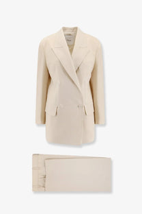 Cream-colored double-breasted blazer from reva made of linen and viscose in the hevò women’s rocchetta suit beige collection
