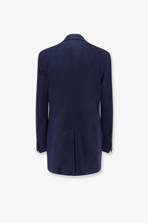 Hevò women’s Rocchetta linen and viscose navy blue tailored blazer with a sleek structured silhouette and subtle seams