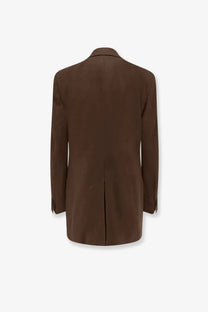 A hevò women’s rocchetta linen and viscose brown blazer with a sleek tailored silhouette and subtle seam detailing