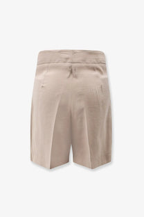 Bevò women’s torre lapillo modal blend beige bermuda shorts with pleated design tailored waistband and structured seams