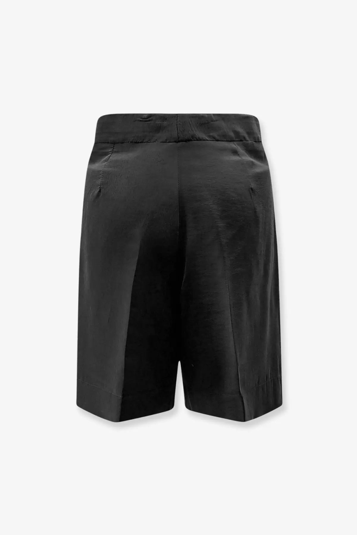 Hevò women’s torre lapillo black bermuda shorts in modal blend with sleek tailored design and subtle back pleats shown from back side