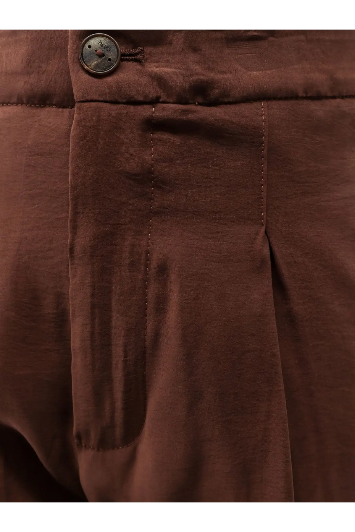 Brown linen trousers with metallic button and subtle pleats from hevò womens torre lapillo modal blend bermuda shorts