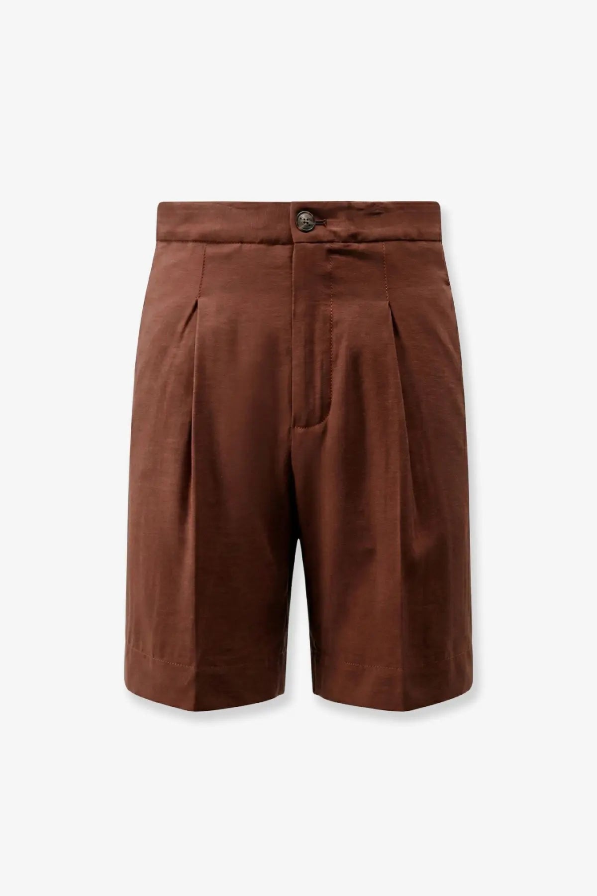 Hevò women’s torre lapillo brown modal blend bermuda shorts with brown pleated tailored design and button closure