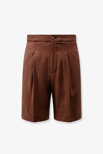 Hevò women’s torre lapillo brown modal blend bermuda shorts with brown pleated tailored design and button closure
