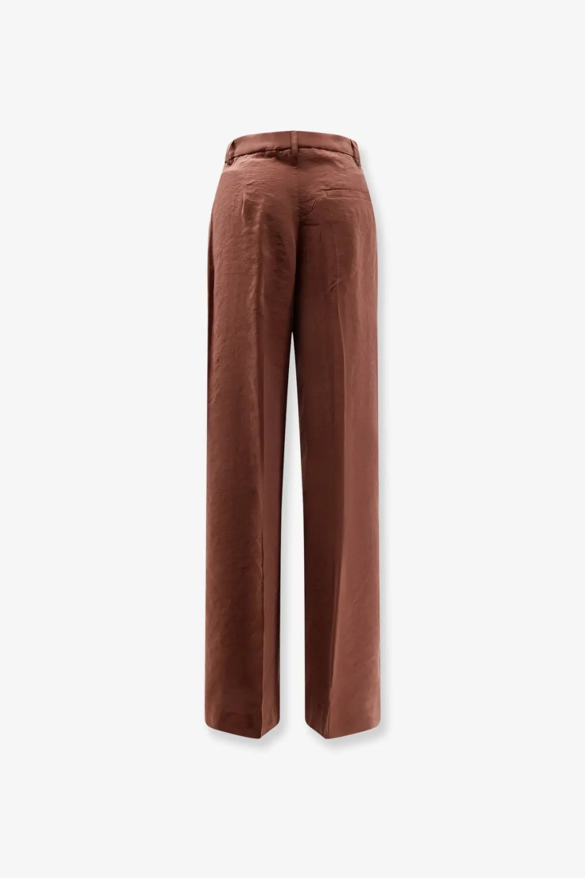 Brown satin wide-leg trousers with a sleek high-waisted design made of modal and polyester by hevò women